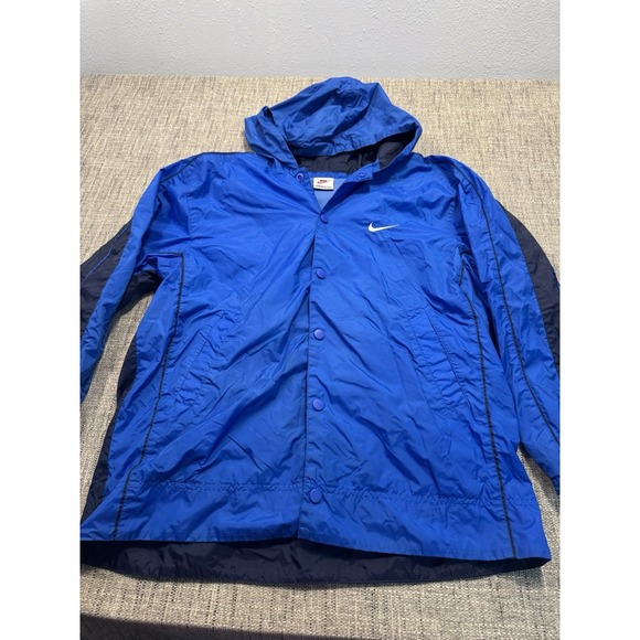 VTG 90s Nike Sideline Jacket - Hooded Windbreaker Lined Royal Blue ‎ LARGE 14/16 - Picture 7 of 16